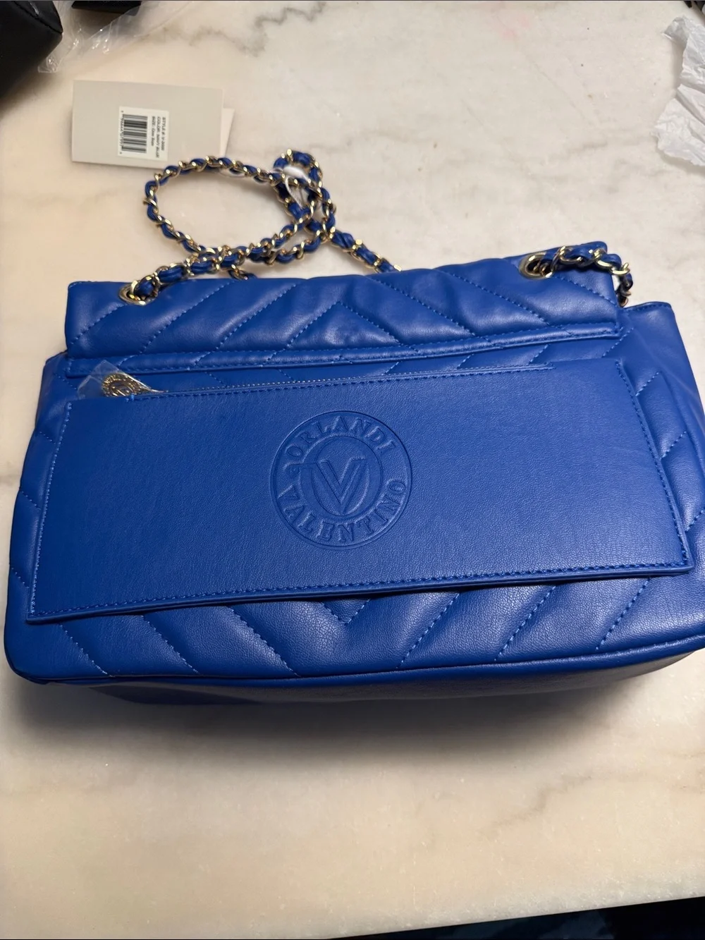 Valentino Orlandi Royal Blue Quilted Chain Shoulder Bag with Gold Hardware